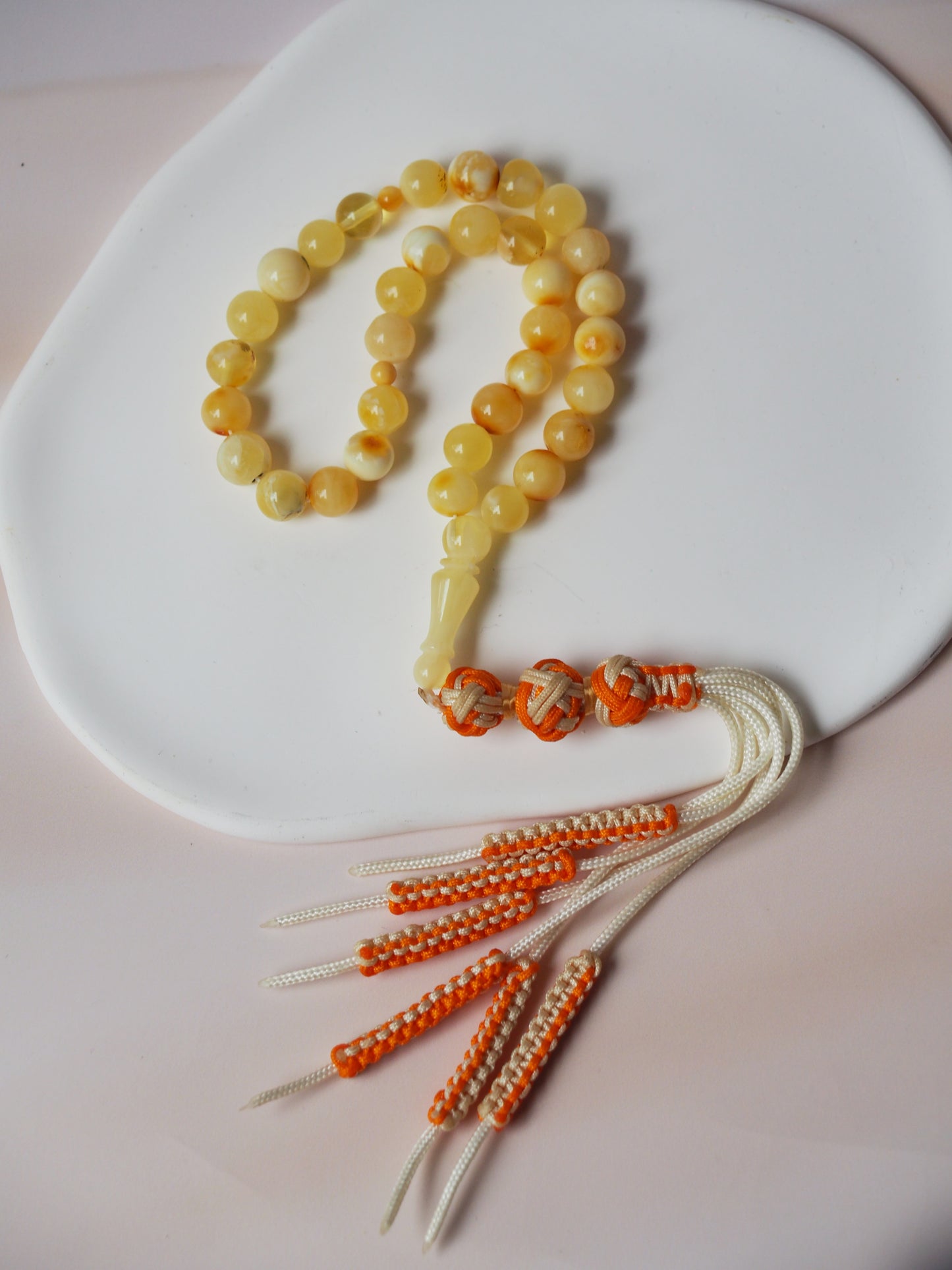 Micro Cloudy Milk Natural Baltic Amber Rosary Pocket Size 33 Beads