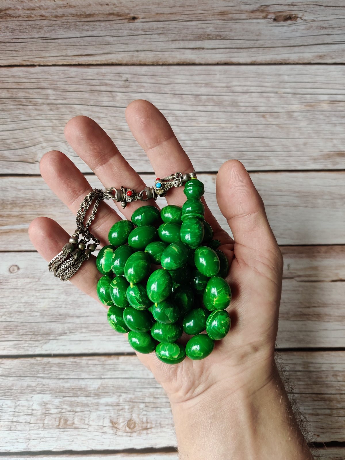 Rare American Bakelite Rosary | Starbucks Green | 41 Beads | Pigeon Egg
