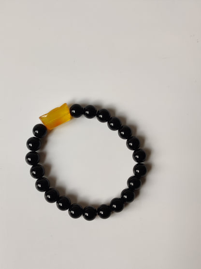 Black Onyx & Citron Amber Yuanbao Beaded Bracelet