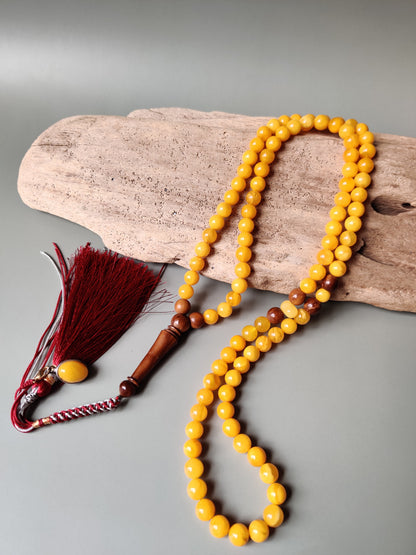 Natural Micro Baltic Amber Rosary – 99 Beads | 8mm | Wooden Imami