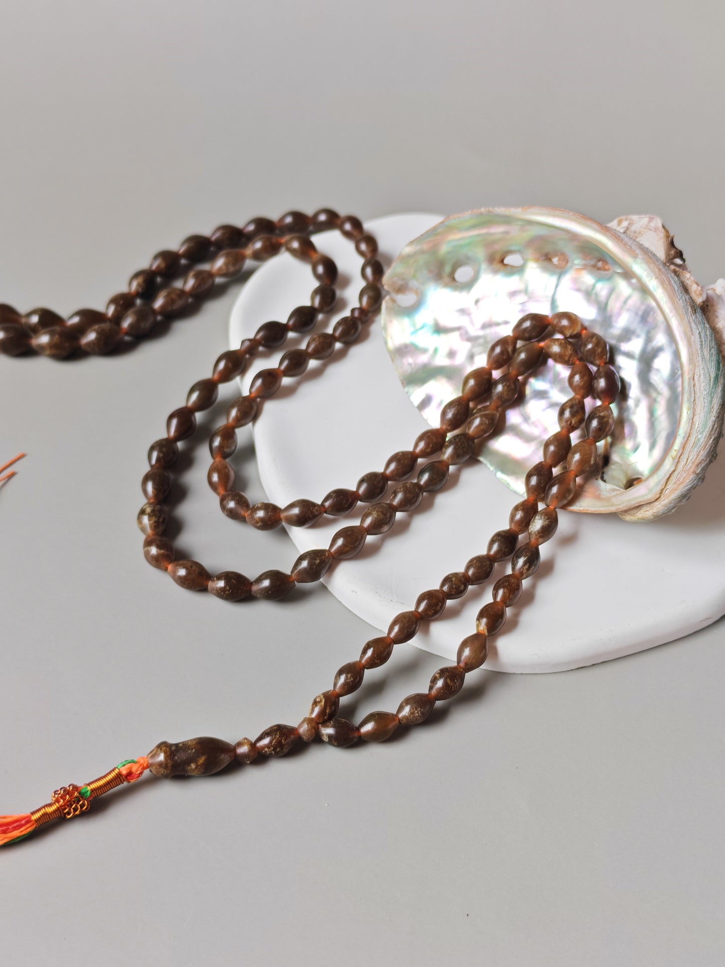 Shah Maqsood Stone Tasbih | 99 Micro Olive Beads | Green & Brown