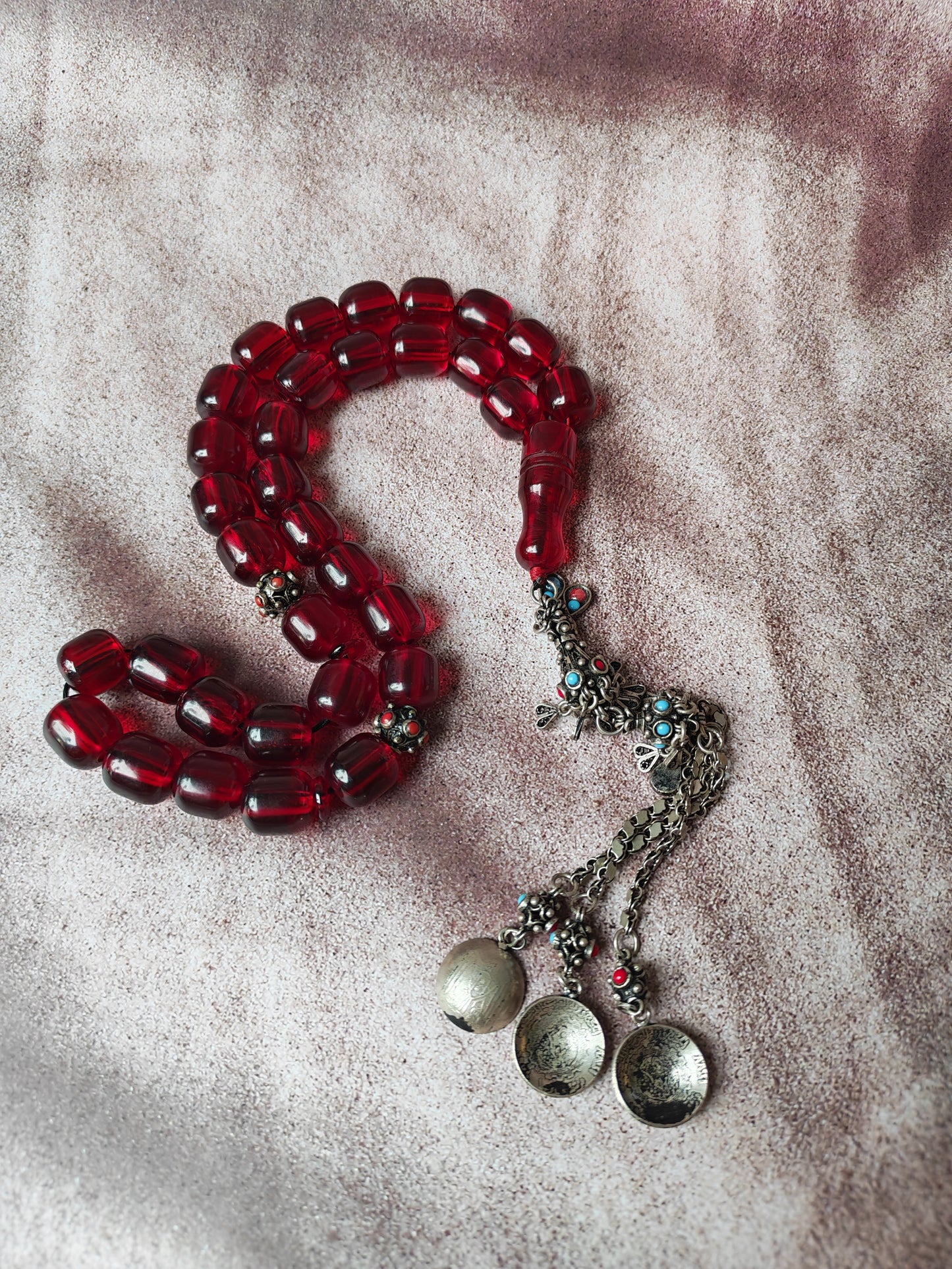 German Bakelite Rosary – 33 Jumbo Barrel Beads | Pomegranate Red Color