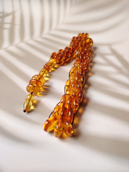 Bold Natural Dark Citron Amber Rosary | Donut Shape | 60 Beads | Flat Design