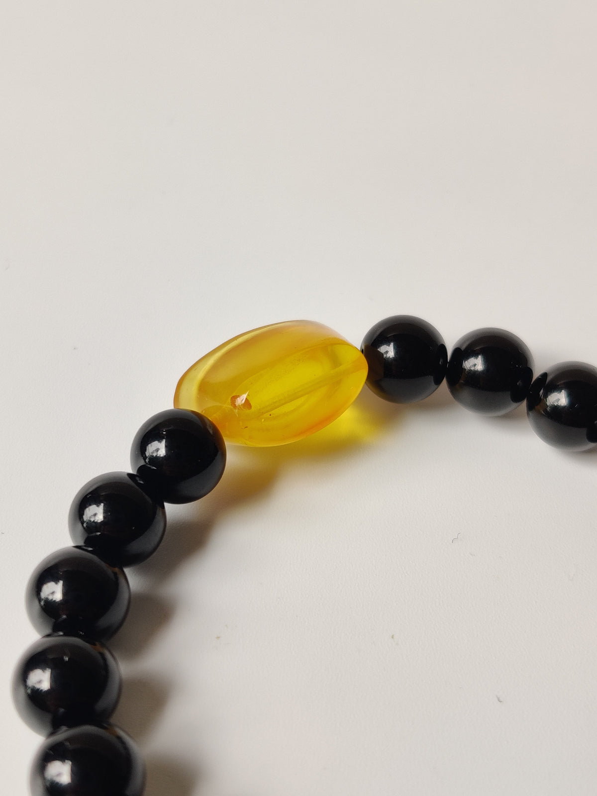 Black Onyx & Citron Amber Yuanbao Beaded Bracelet