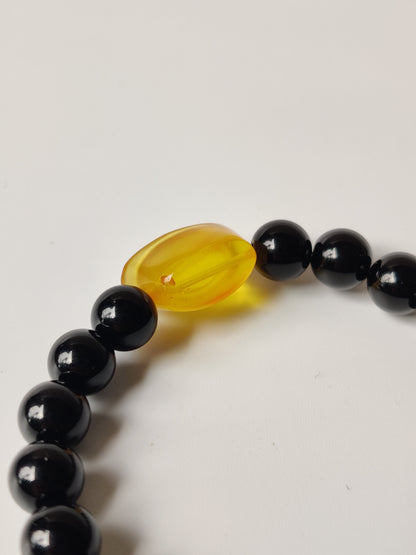 Black Onyx & Citron Amber Yuanbao Beaded Bracelet