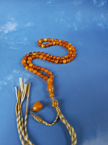 Aged Natural Baltic Amber Micro Tasbih – 66 Beads | Dark Butterscotch & Honey
