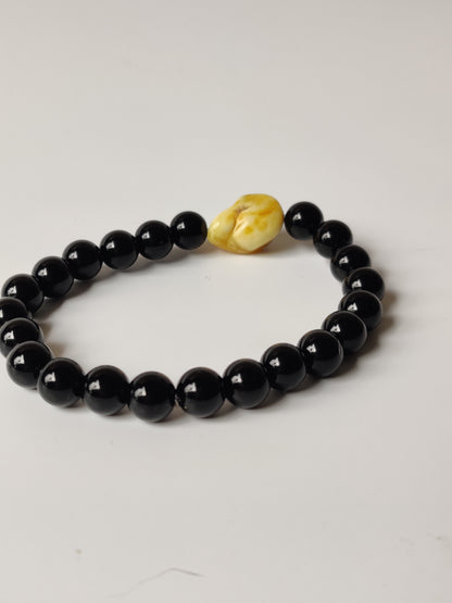 Black Onyx & Rare White Amber Bracelet