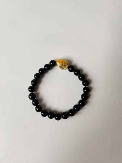Black Onyx & Rare White Amber Bracelet