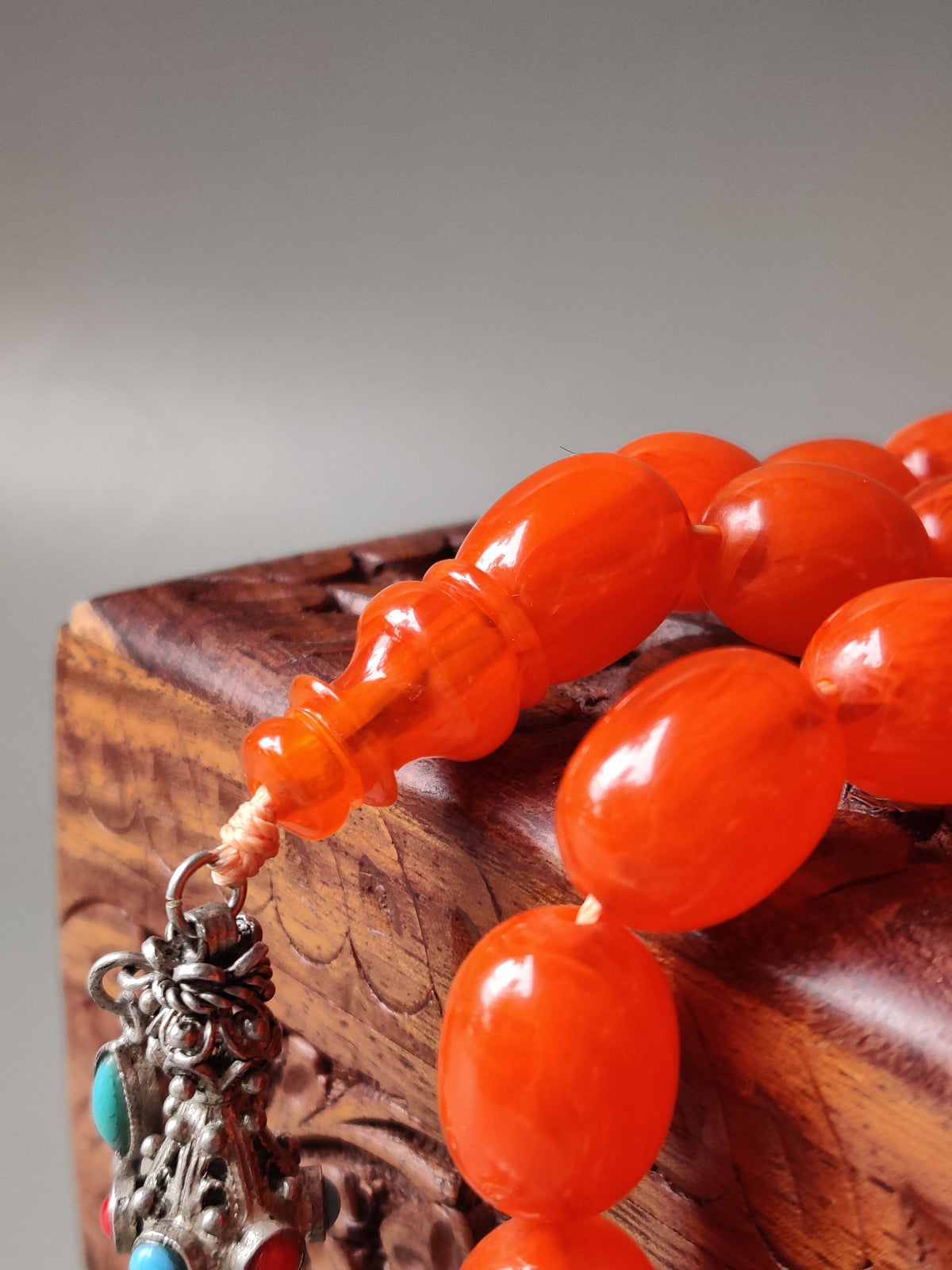Super Rare German Bakelite Tasbih | 33 Pigeon Egg Beads | Orange with Veins