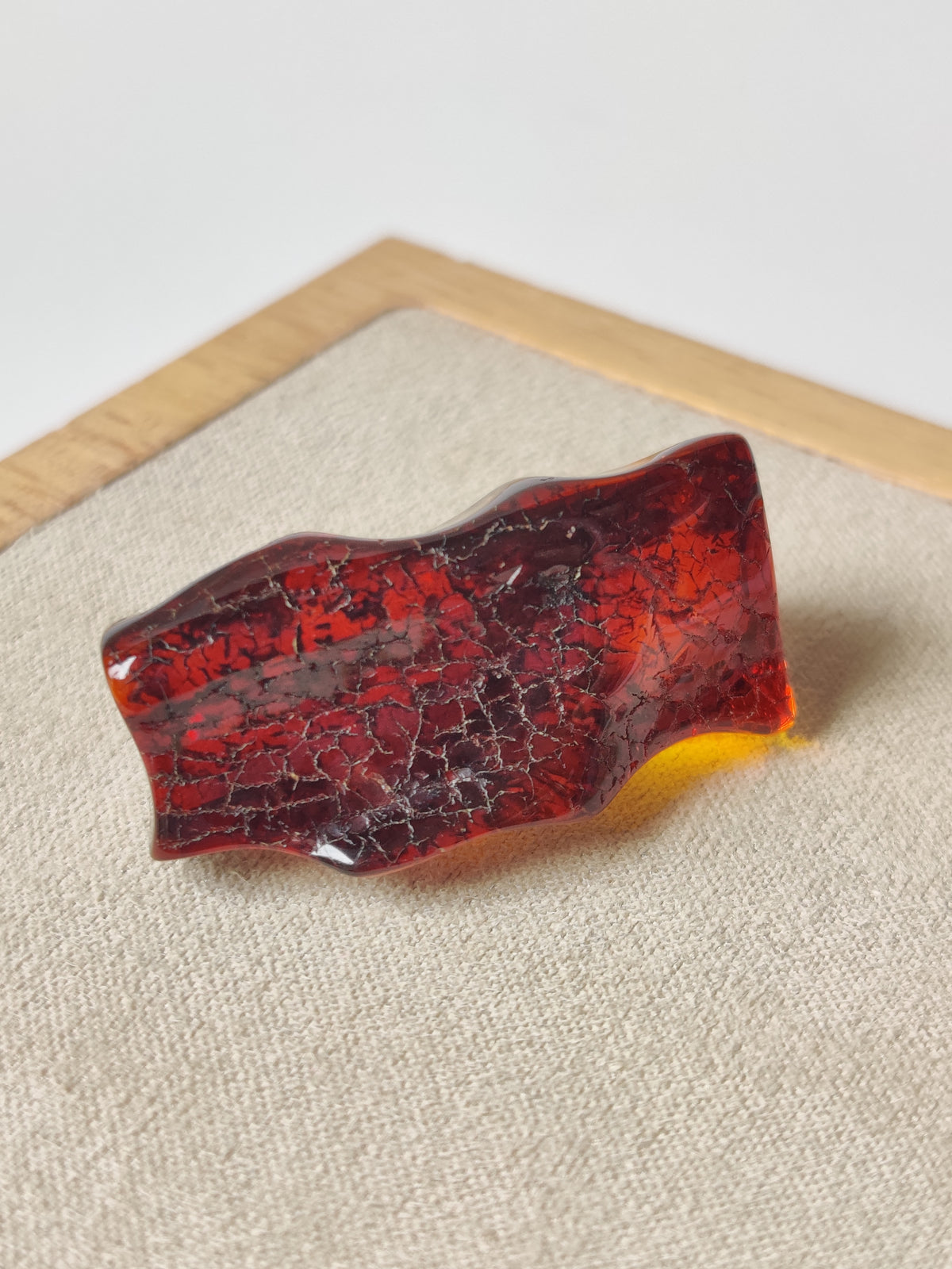 Dark Citron Irregular Raw Natural Amber Piece | Air Bubbles | Unpolished Bottom