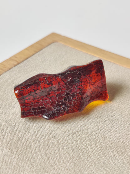 Dark Citron Irregular Raw Natural Amber Piece | Air Bubbles | Unpolished Bottom