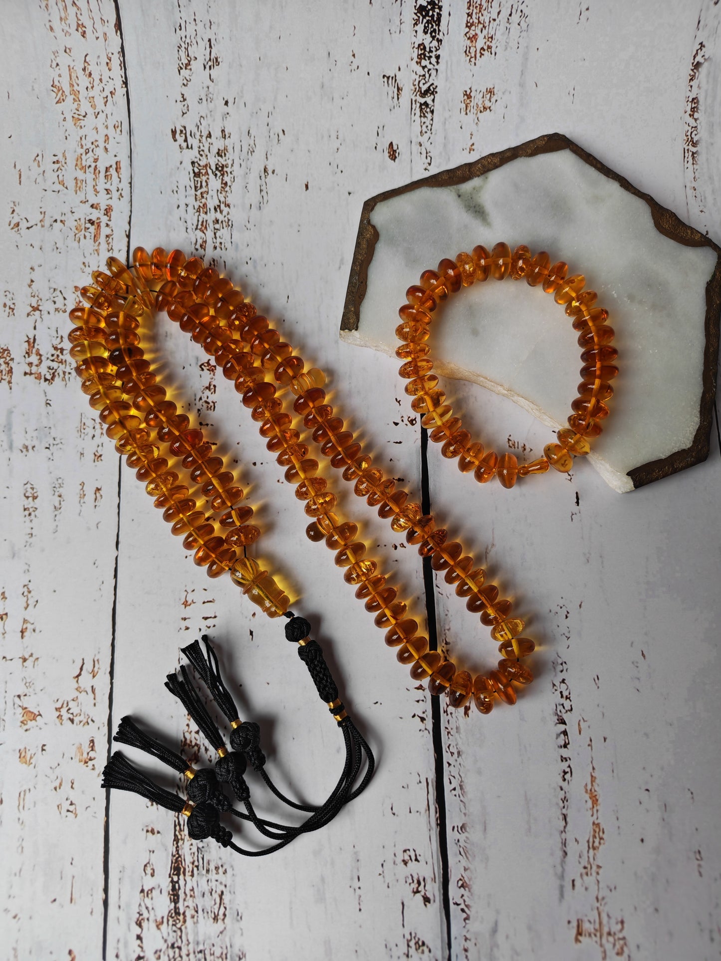 Citron Baltic Amber Misbah & Bracelet Set – 99 Beads | Flat Donut Shape