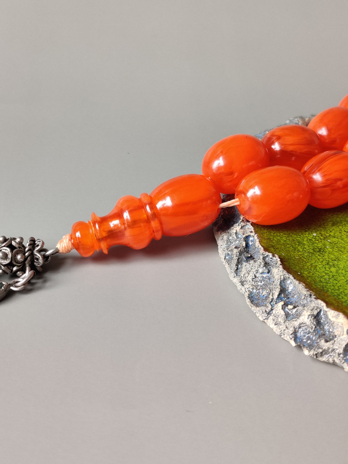 Super Rare German Bakelite Tasbih | 33 Pigeon Egg Beads | Orange with Veins