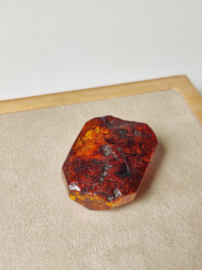 Raw Faceted Irregular Citron Amber Piece | Suitable as Cabochon or Collectible