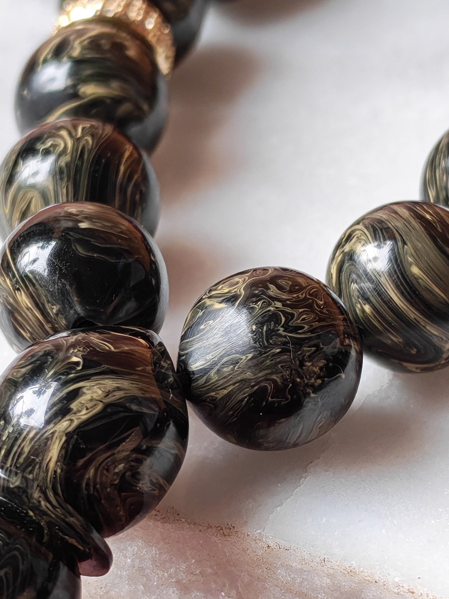 Rare Collectible American Bakelite Tasbih – 63 Istanbul Beads | Black With Aged White Veins