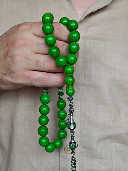 Green American Bakelite Rosary 33 Beads