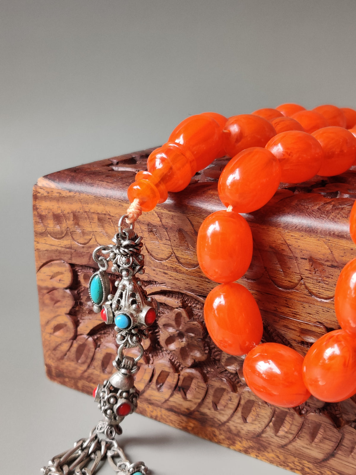 Super Rare German Bakelite Tasbih | 33 Pigeon Egg Beads | Orange with Veins
