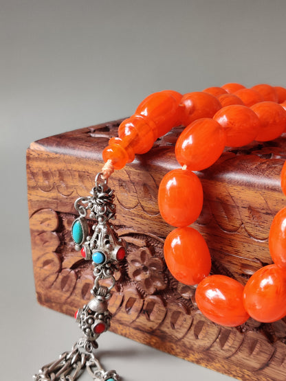 Super Rare German Bakelite Tasbih | 33 Pigeon Egg Beads | Orange with Veins