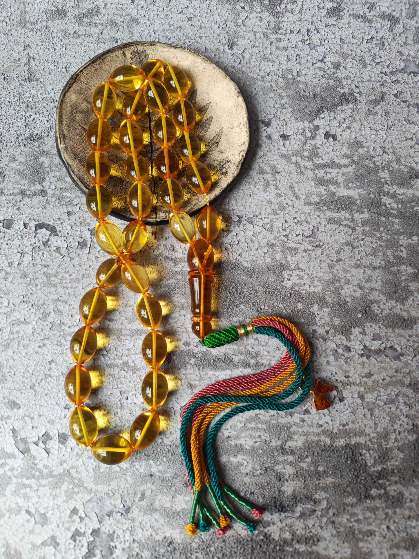 Large Natural Baltic Amber Rosary – 33 Olive Shape Beads | Transparent Citron Color