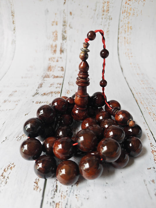 Antique Kokka Wood Tasbih | Ottoman Design | 33 Jumbo Size Beads