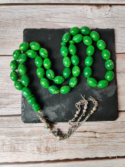 Rare American Bakelite Rosary | Starbucks Green | 41 Beads | Pigeon Egg