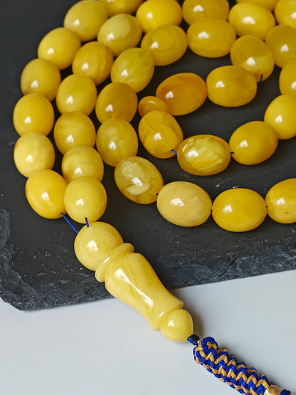 Natural Baltic Amber Rosary – 43 Pigeon Egg Beads | Dark Butterscotch