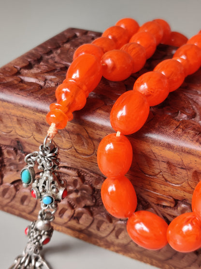 Super Rare German Bakelite Tasbih | 33 Pigeon Egg Beads | Orange with Veins