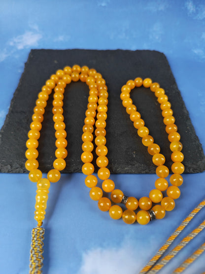 Natural Micro Baltic Amber Rosary – 99 Beads | 8mm | Metal Dividers