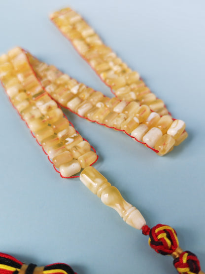 Micro Mosaic Baltic Amber Rosary – 114 Barrel Beads | Unique Flat Design