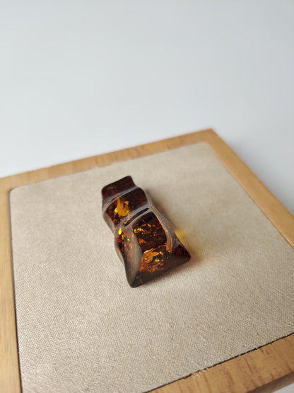 Dark Citron Irregular Raw Natural Amber Piece | Air Bubbles | Unpolished Bottom