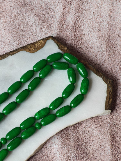 American Bakelite Tasbih – 43 Capsule Beads | Dark Green with Light Veins