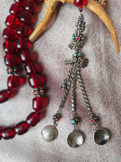 German Bakelite Rosary – 33 Jumbo Barrel Beads | Pomegranate Red Color