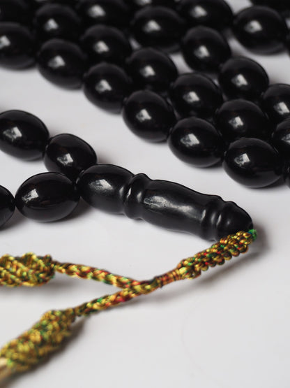 Unique and Extremely Rare Antique Black Melted German Amber Tasbih From 1980s Iraq | 66 Olive Beads | 150g