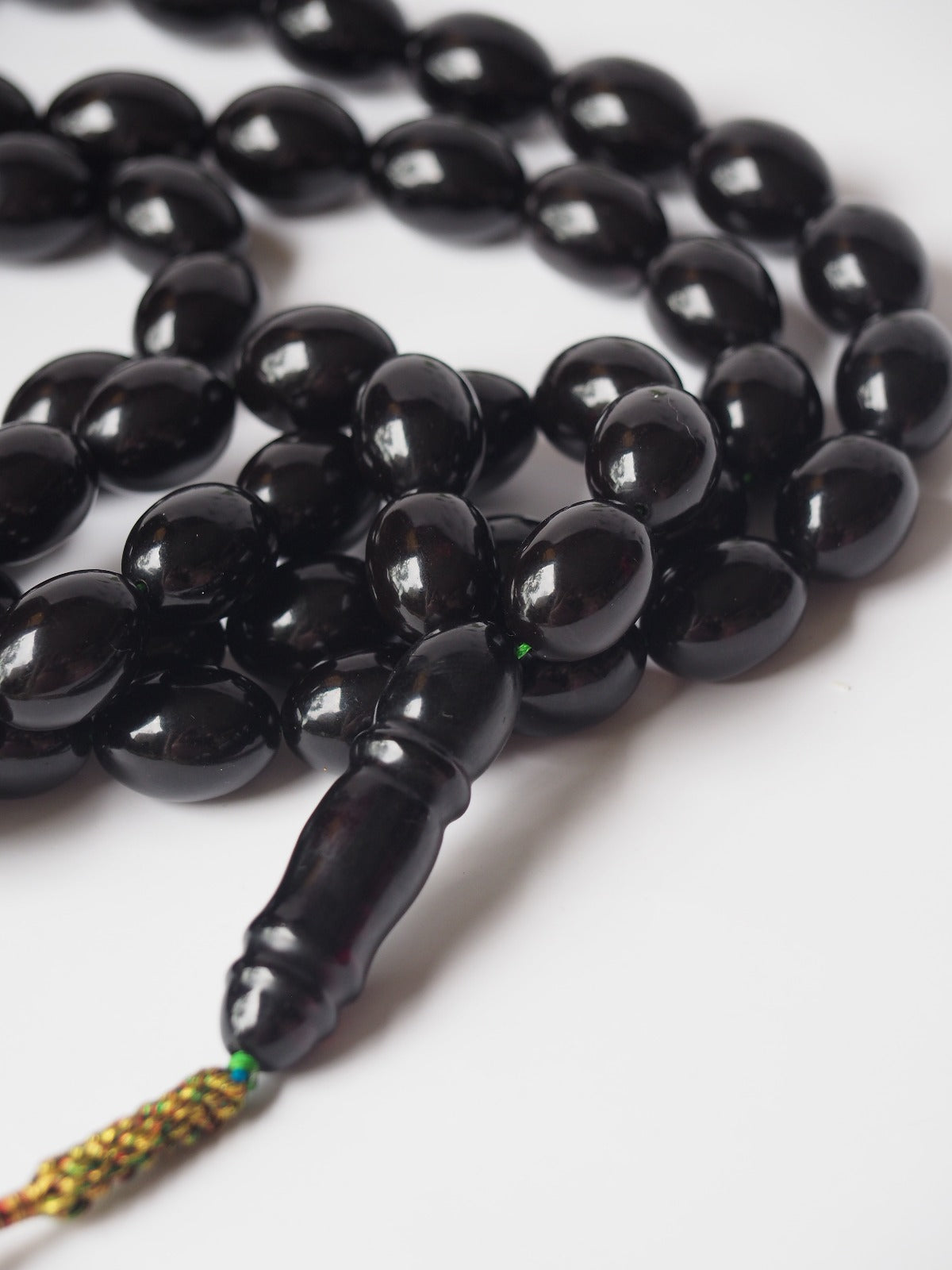 Unique and Extremely Rare Antique Black Melted German Amber Tasbih From 1980s Iraq | 66 Olive Beads | 150g