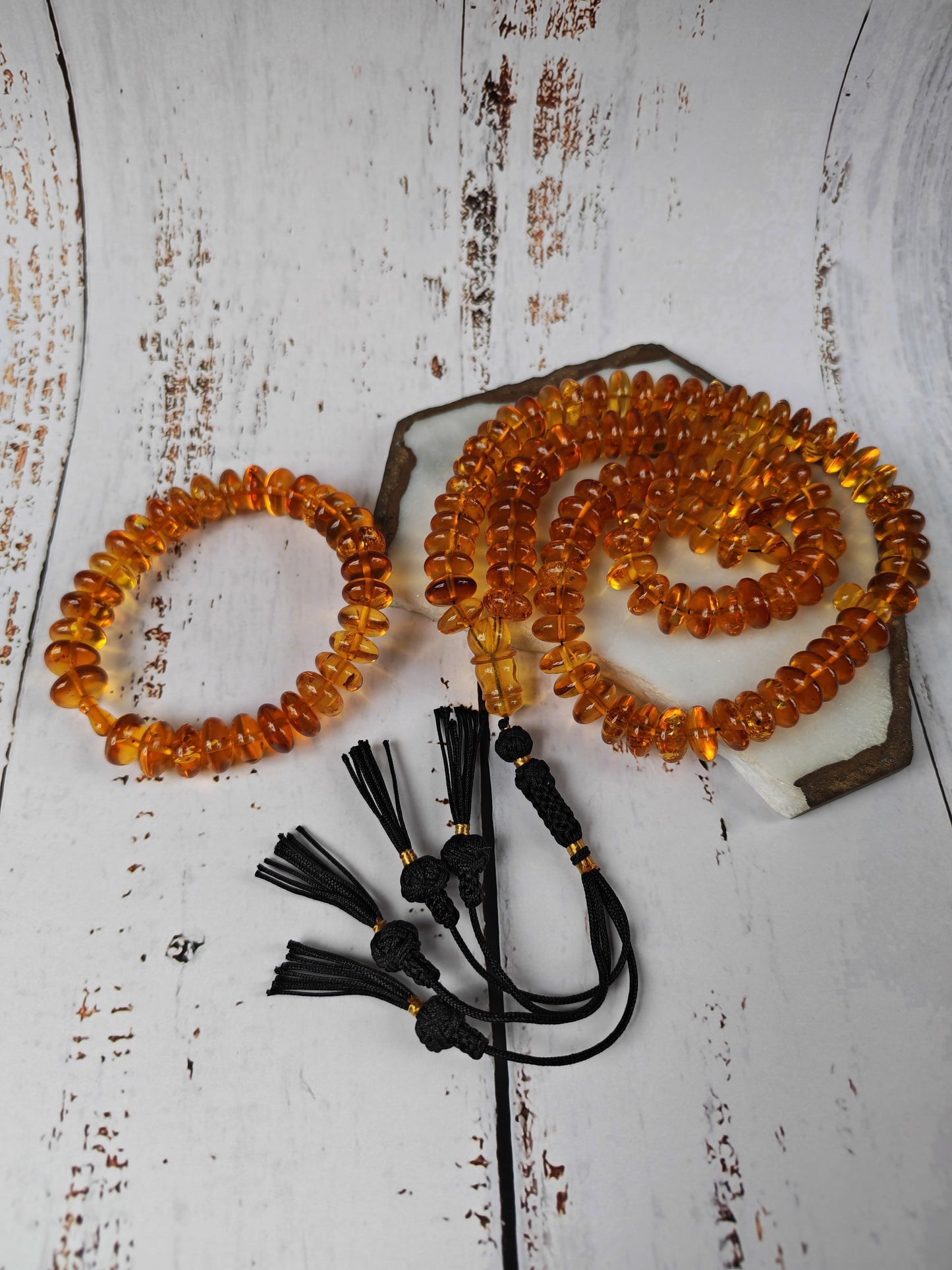 Citron Baltic Amber Misbah & Bracelet Set – 99 Beads | Flat Donut Shape