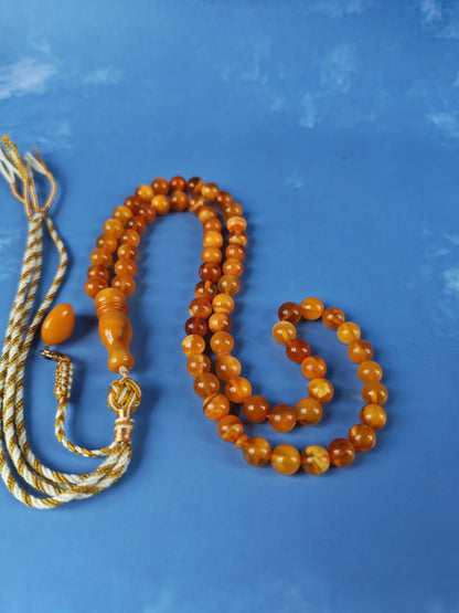 Aged Natural Baltic Amber Micro Tasbih – 66 Beads | Dark Butterscotch & Honey