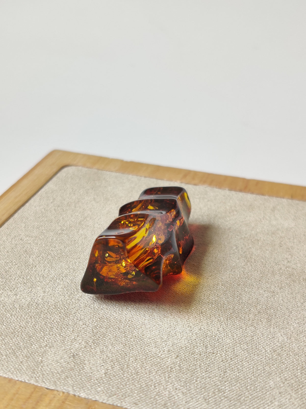 Dark Citron Irregular Raw Natural Amber Piece | Air Bubbles | Unpolished Bottom
