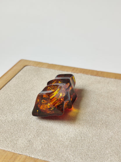 Dark Citron Irregular Raw Natural Amber Piece | Air Bubbles | Unpolished Bottom