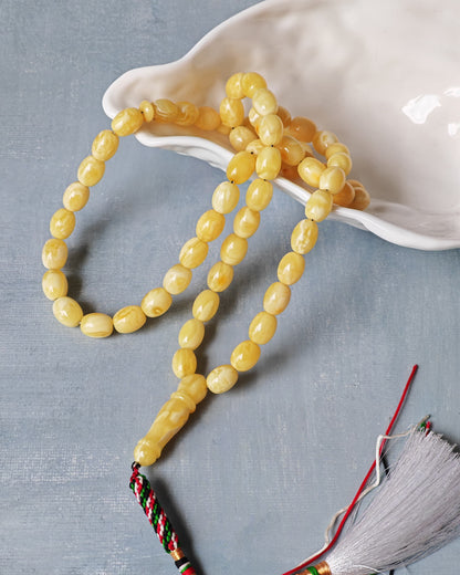 Natural Recently Crafted Amber Misbah Pigeon Egg 63 Beads
