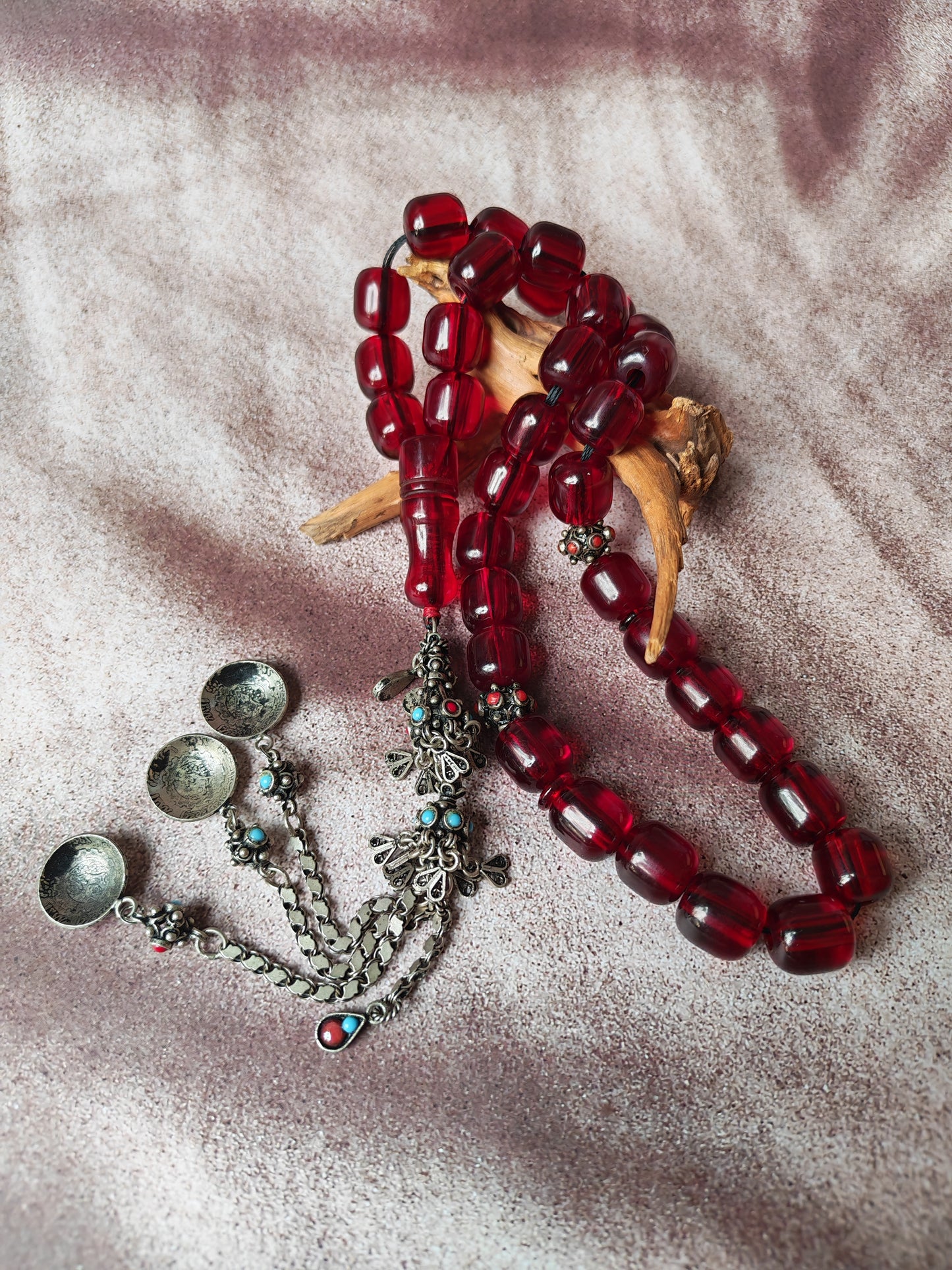 German Bakelite Rosary – 33 Jumbo Barrel Beads | Pomegranate Red Color
