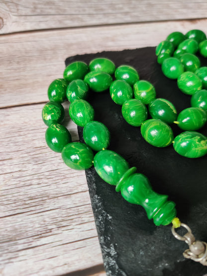 Rare American Bakelite Rosary | Starbucks Green | 41 Beads | Pigeon Egg