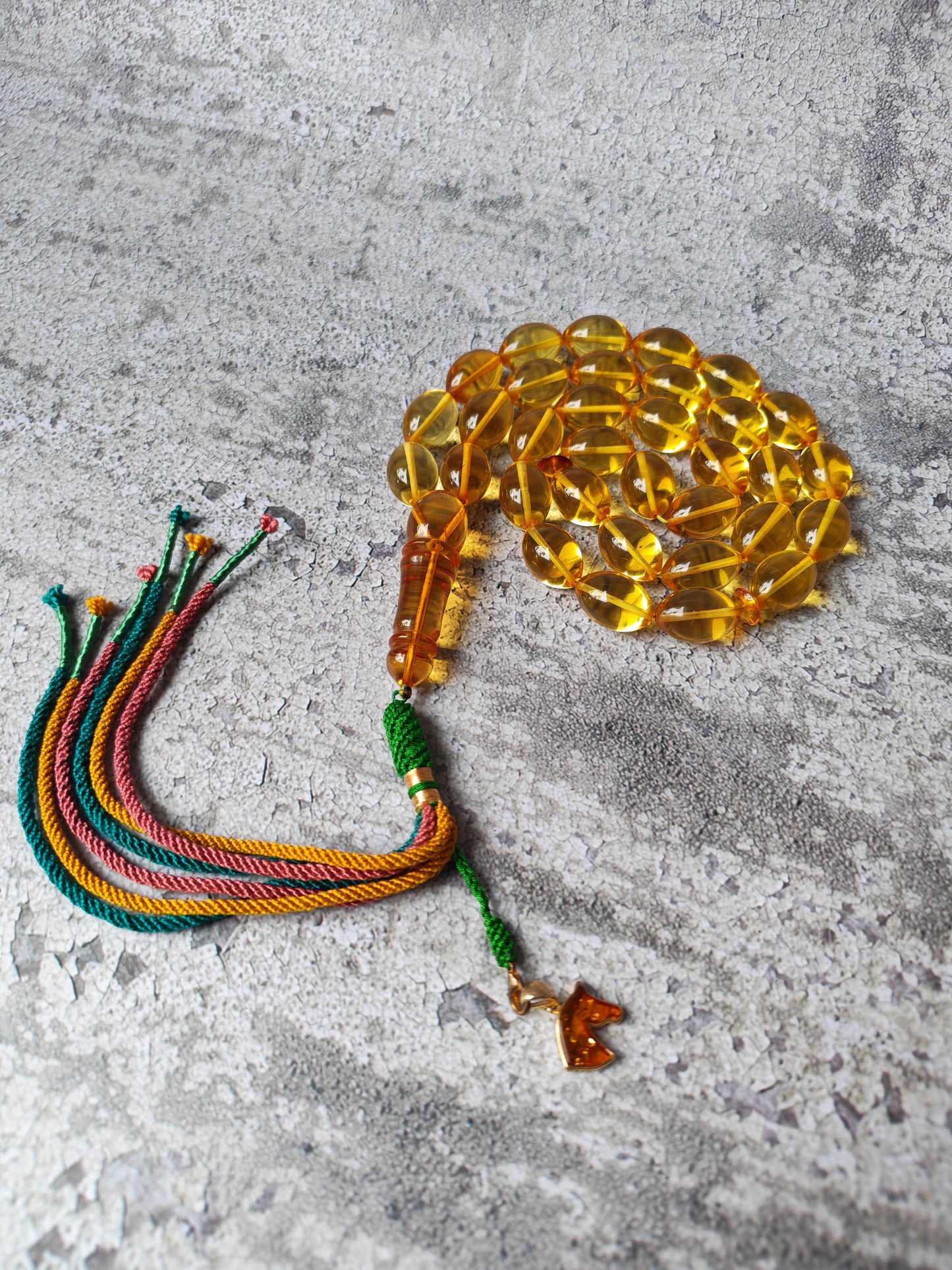 Large Natural Baltic Amber Rosary – 33 Olive Shape Beads | Transparent Citron Color