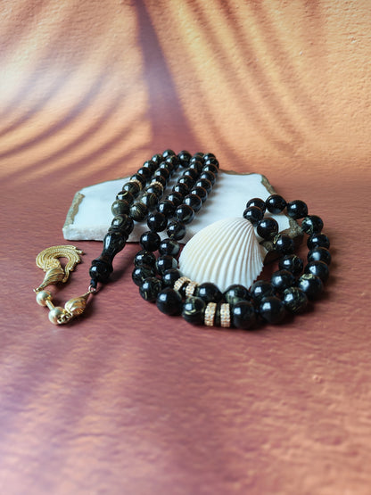Rare Collectible American Bakelite Tasbih – 63 Istanbul Beads | Black With Aged White Veins