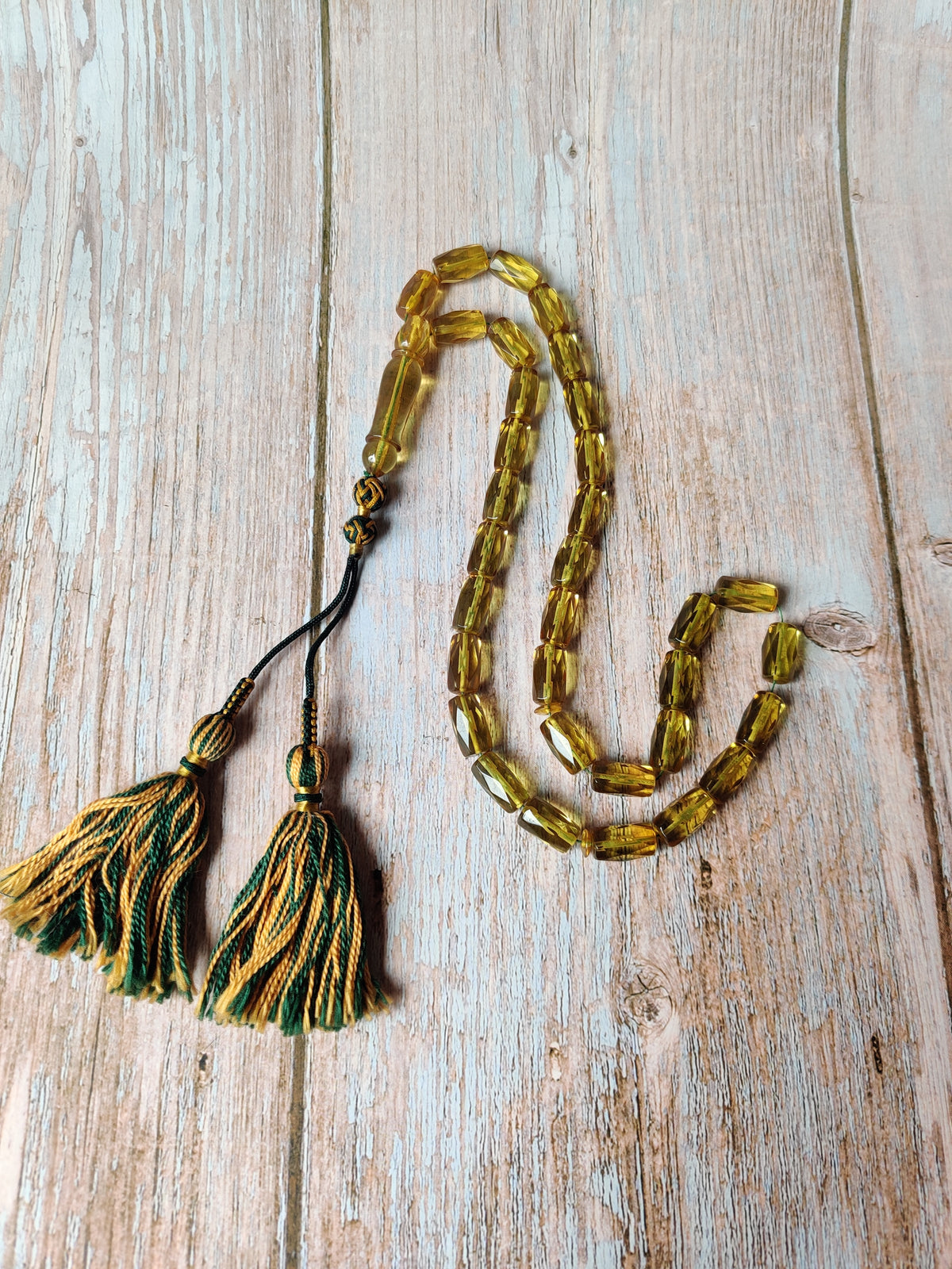 Kaliningrad Green Baltic Amber Tasbih | 33 Faceted Barrel Beads