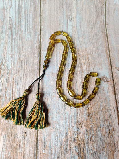 Kaliningrad Green Baltic Amber Tasbih | 33 Faceted Barrel Beads