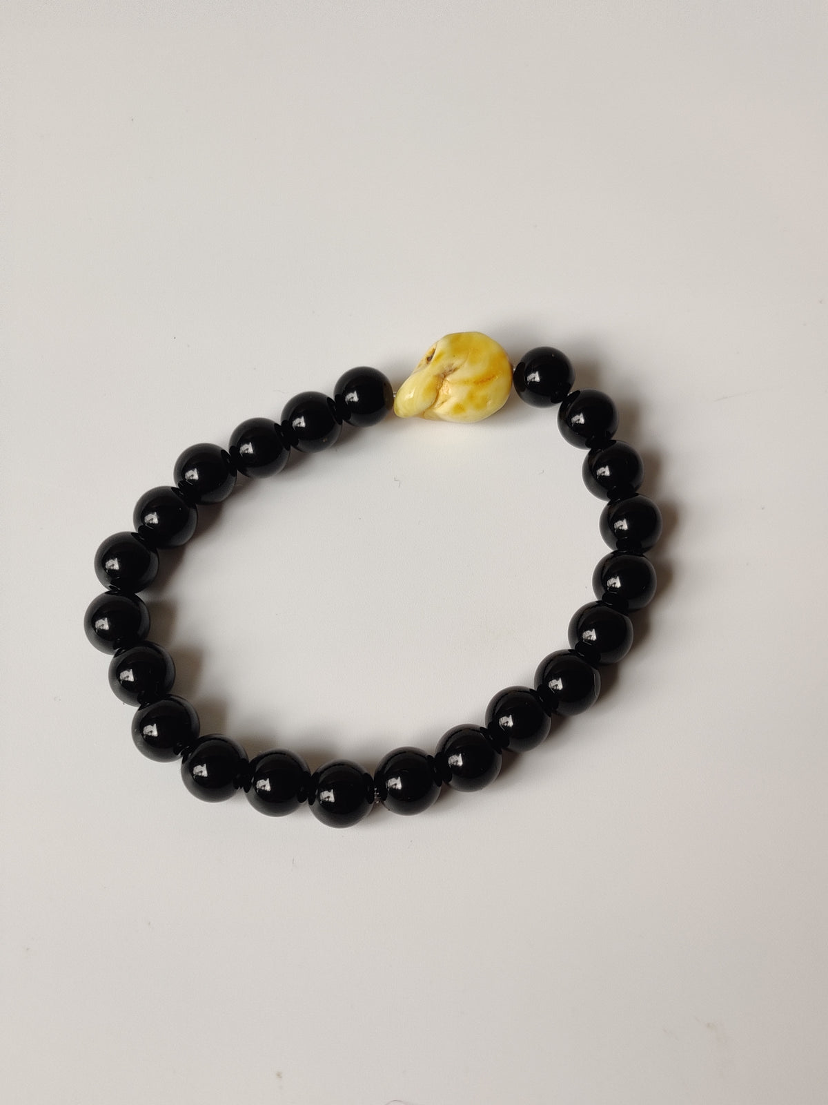 Black Onyx & Rare White Amber Bracelet