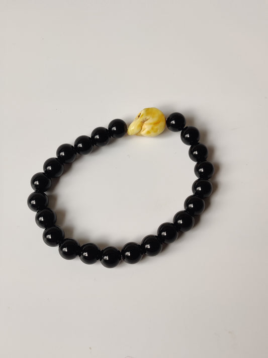 Black Onyx & Rare White Amber Bracelet