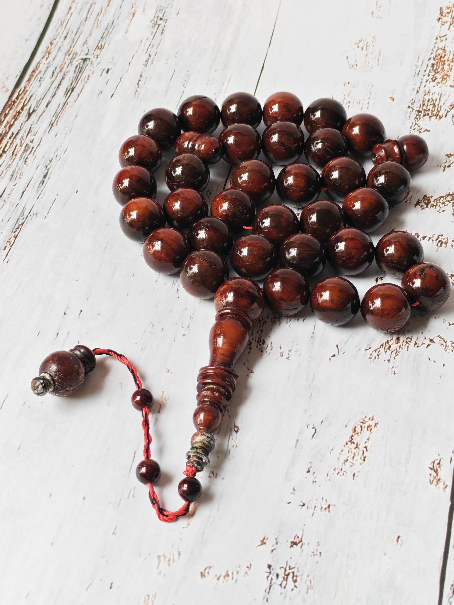 Antique Kokka Wood Tasbih | Ottoman Design | 33 Jumbo Size Beads