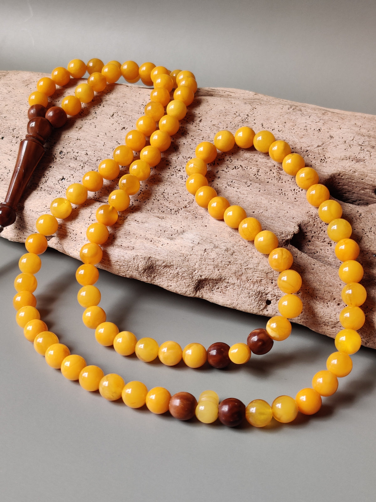 Natural Micro Baltic Amber Rosary – 99 Beads | 8mm | Wooden Imami