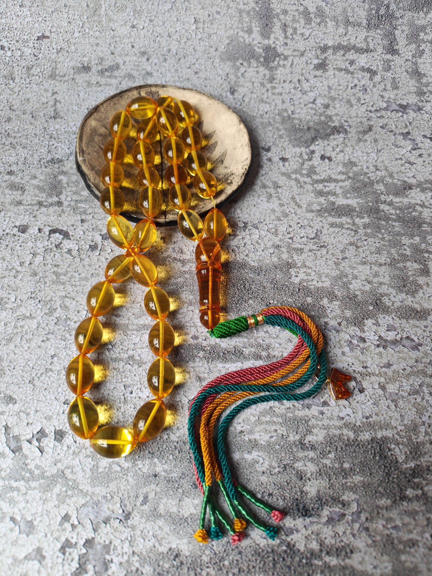 Large Natural Baltic Amber Rosary – 33 Olive Shape Beads | Transparent Citron Color